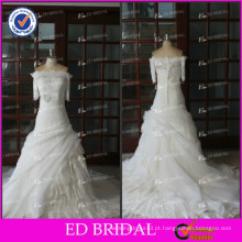 ED Real Sample Lace Ruffle Organza Pleating Bow Destacáveis ​​saia vestidos de noiva